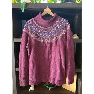 L.L. Bean Women’s Purple Fair Isle Mock Neck Sweater Size Large